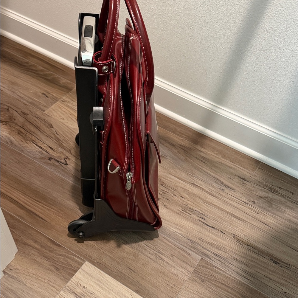 Red Leather Rolling Laptop Briefcase - Picture 2 of 6